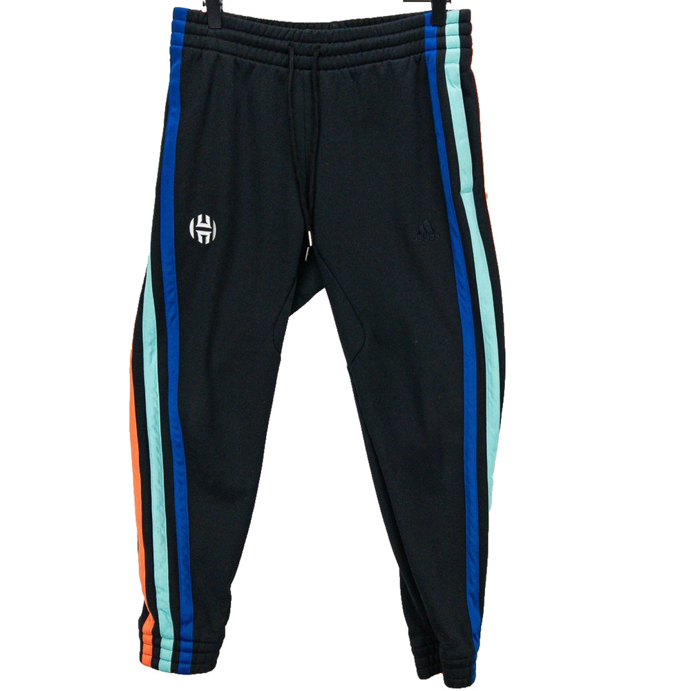 Adidas Harden Jogger Pants Men’s XL (Fits 29W) Black Cropped Multicolor Stripe